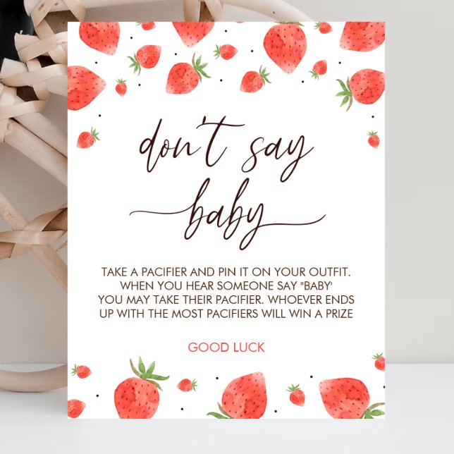 Strawberry Baby Shower Say Baby Game Sign Poster (Von Creator hochgeladen)