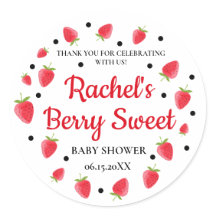 Strawberry Baby Shower Stickers, Strawberry Thema