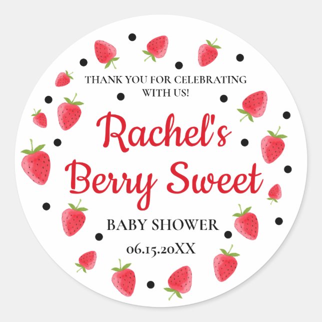 Strawberry Baby Shower Stickers, Strawberry Thema Runder Aufkleber (Vorderseite)