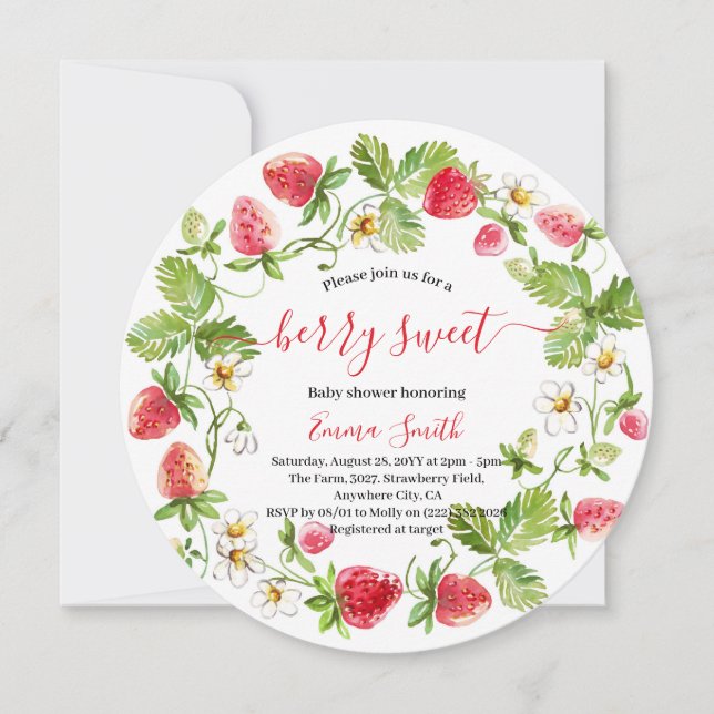 Strawberry Baby Shower Summer Berry Sweet Einladung (Vorderseite)