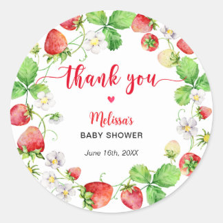 Strawberry Baby Shower Thank You Runder Aufkleber
