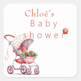 Strawberry-Babydusche Quadratischer Aufkleber