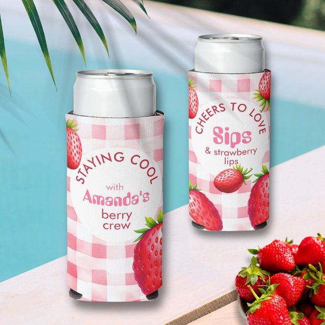 Strawberry Bachelorette Bleibe Coole Berry Crew Selters Dosenkühler (Staying Cool Brides Strawberry Crew Cooling Can Holder for Bachelorette  Party Beach Pool River Trip)