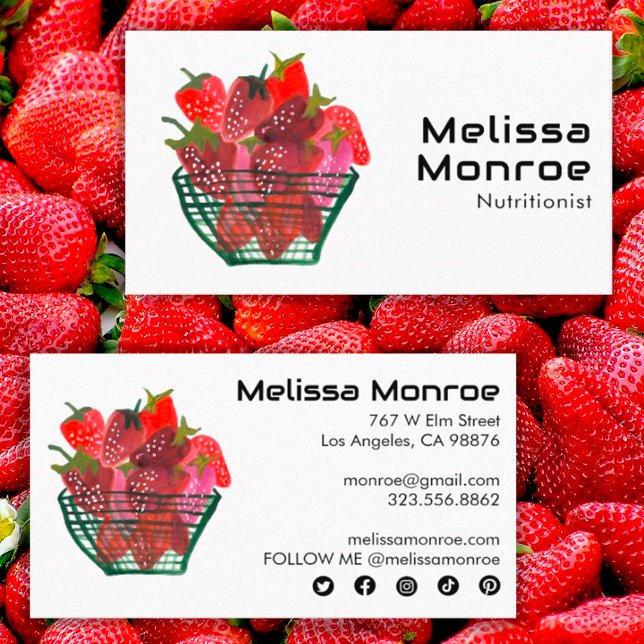 Strawberry Basket Bezauberndes Wasserfarben Niedli Visitenkarte (Von Creator hochgeladen)
