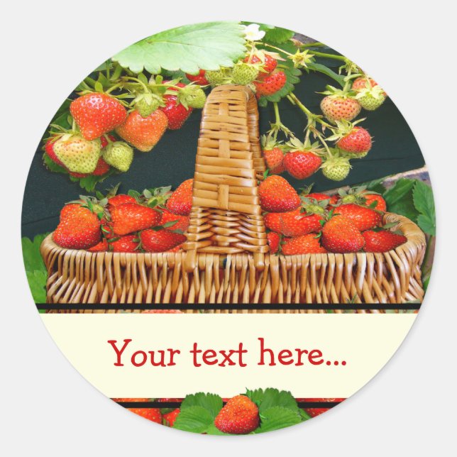 Strawberry Basket ~ Ihr Text rund Sticke Runder Aufkleber (Vorderseite)