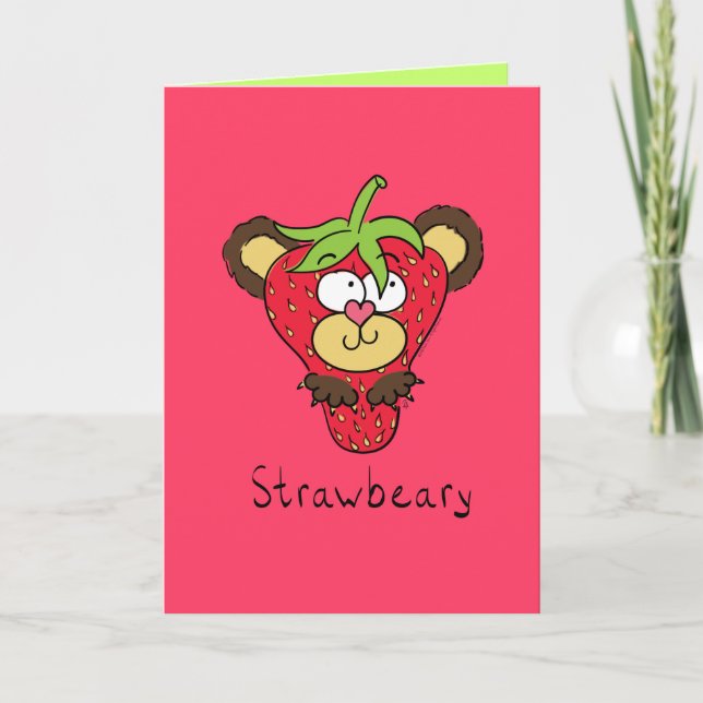Strawberry Bear Niedlich Kids Grußkarte Karte (Vorderseite)