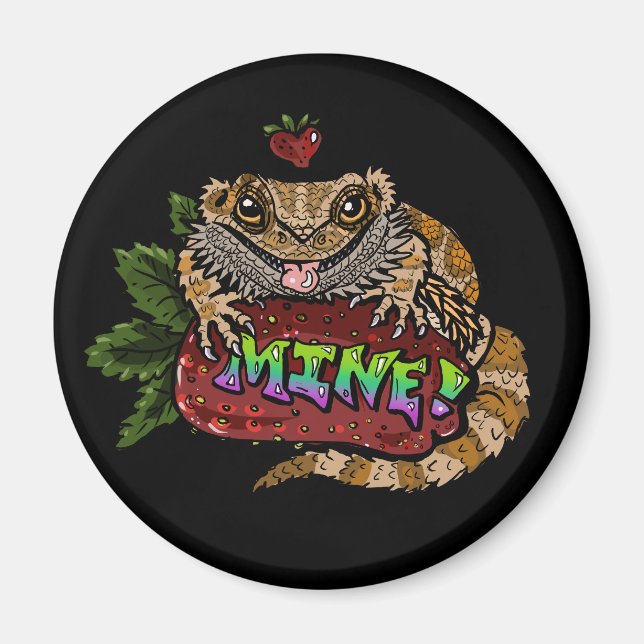Strawberry Beardie Dragon "MINE!" Magnet (Vorne)