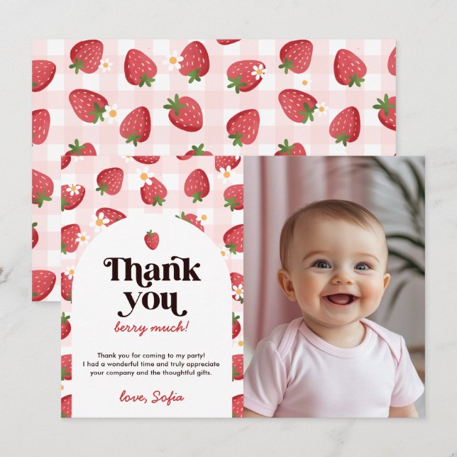 Strawberry Berry 1. Geburtstag Dankeschön Karte (Vorne/Hinten)