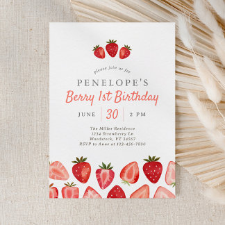 Strawberry Berry 1. Geburtstag Einladung