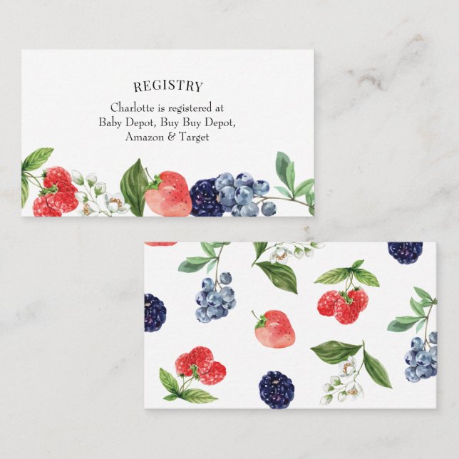 Strawberry Berry Baby Showregisterkarte Beipackkar Visitenkarte (Vorne/Hinten)