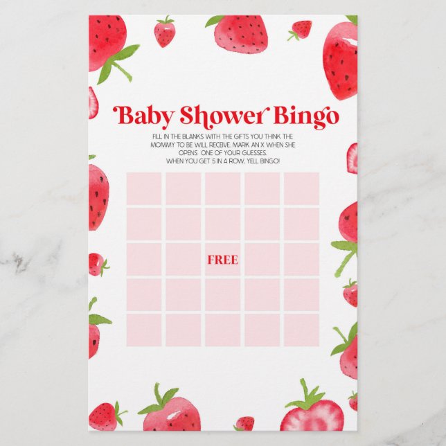 Strawberry Berry Bingo Baby Showspiel Briefpapier (Vorderseite)