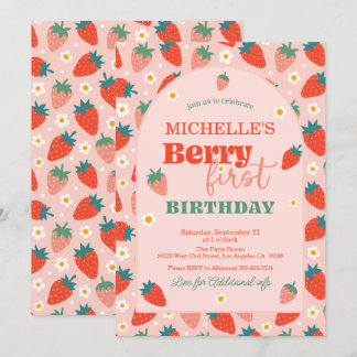 Strawberry Berry Einladung zum 1. Geburtstag
