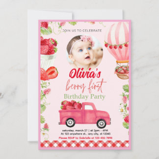 Strawberry Berry Erster Geburtstag Einladung