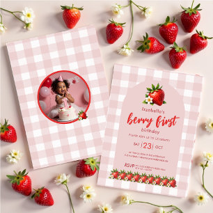 Strawberry Berry Erster Geburtstag Foto Geburtstag Einladung