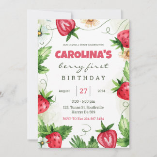 Strawberry Berry Erster Geburtstag Party Einladung