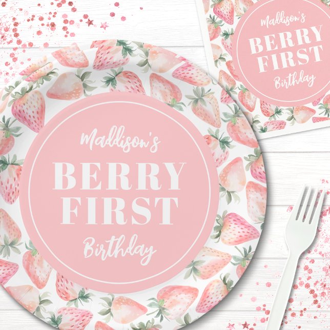 Strawberry Berry Erster Geburtstag Party Pappteller (Strawberry Berry First 1st Birthday Party Paper Plates)