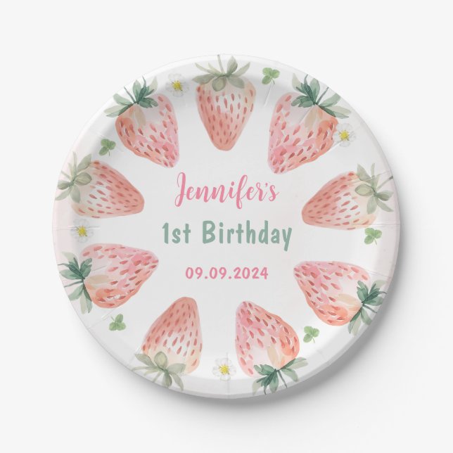 Strawberry Berry Erster Geburtstag Party Pappteller (Vorderseite)