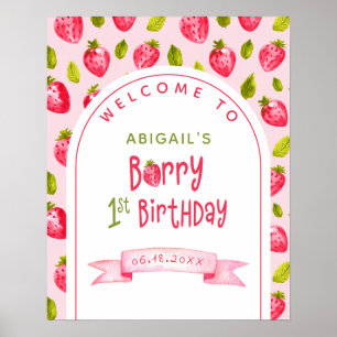 Strawberry Berry Erster Geburtstag Willkommen Poster
