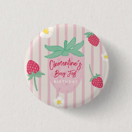 Strawberry Berry First Birthday Button