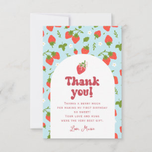 Strawberry Berry First Birthday Foto Dankeskarte
