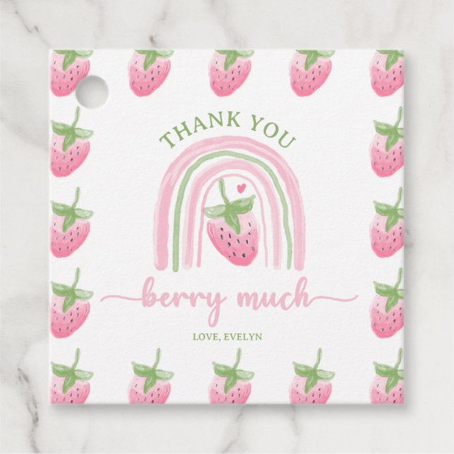 Strawberry Berry First Birthday Geschenkanhänger (Vorderseite)