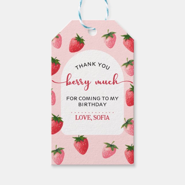 Strawberry Berry First Birthday Geschenkanhänger (Vorderseite)