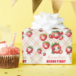 Strawberry Berry First Birthday Geschenkpapier