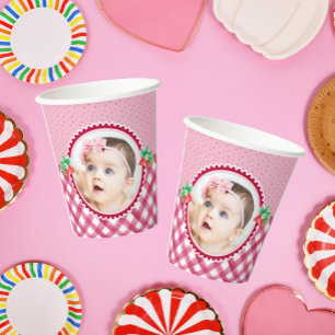 Strawberry Berry First Birthday Girl Foto Party Pappbecher