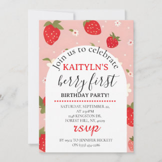 Strawberry Berry First Birthday Invitation Einladung