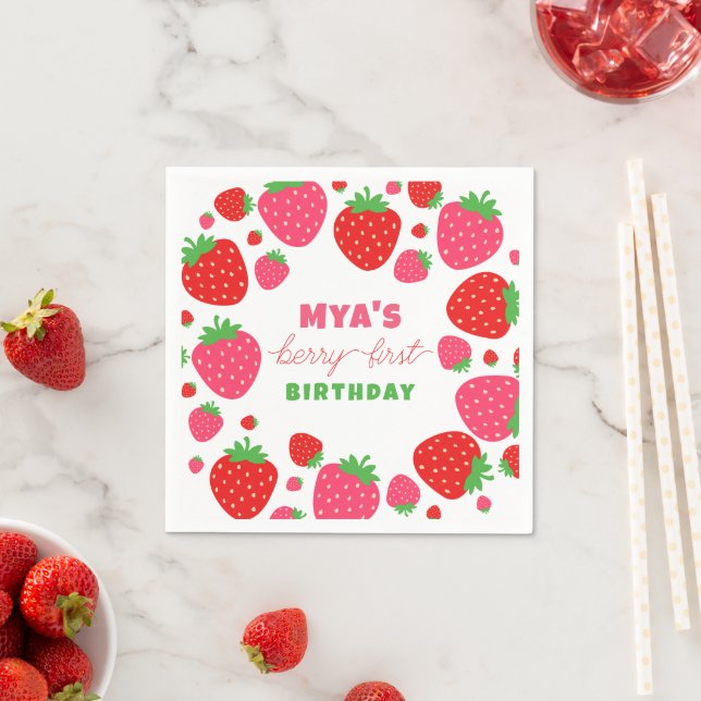Strawberry Berry First Birthday Paper Napkins Serviette (Beispiel)