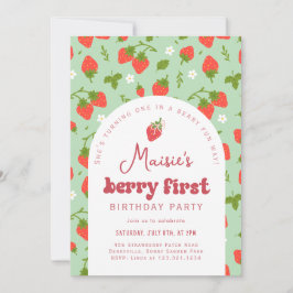 Strawberry Berry First Birthday Party Einladung