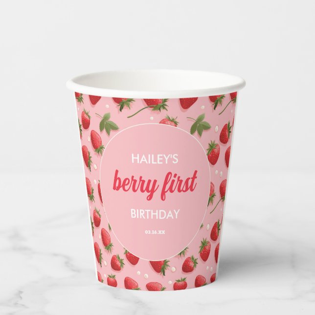 Strawberry Berry First Birthday Party Pappbecher (Vorderseite)