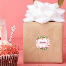 Strawberry Berry First Birthday Runder Aufkleber