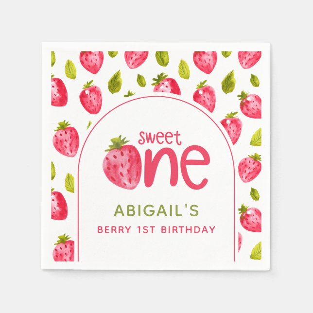 Strawberry Berry First Birthday Serviette (Vorderseite)