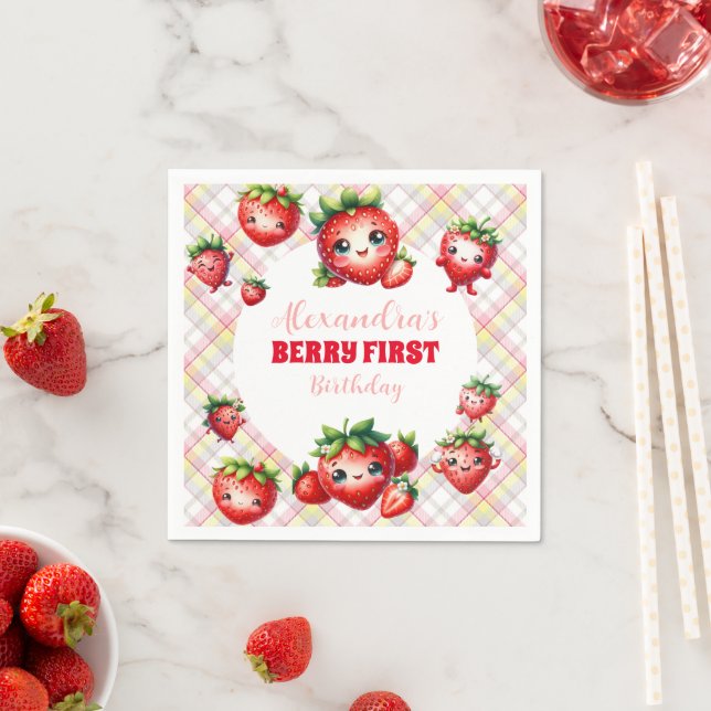 Strawberry Berry First Birthday Serviette (Beispiel)