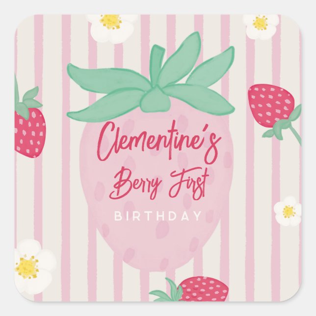 Strawberry Berry First Birthday Sticker (Devant)