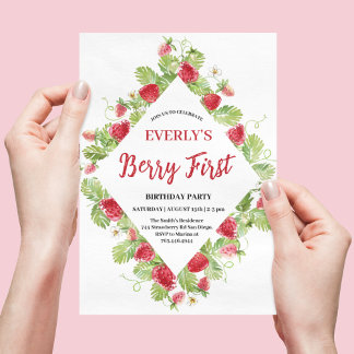 Strawberry Berry First Girl 1. Geburtstag Einladung