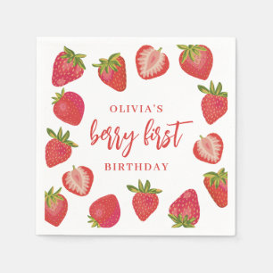 Strawberry Berry First Girls Personalisiert Geburt Serviette