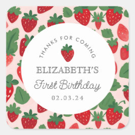 Strawberry Berry First Picnic Geburtstag Quadratischer Aufkleber