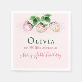 Strawberry Berry Pink Erster Geburtstag Zeichen Serviette