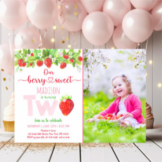 Strawberry Berry Sweet 2. Geburtstag Einladung