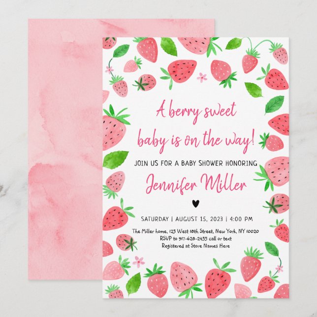 Strawberry Berry Sweet Baby Dusche Einladung (Vorne/Hinten)