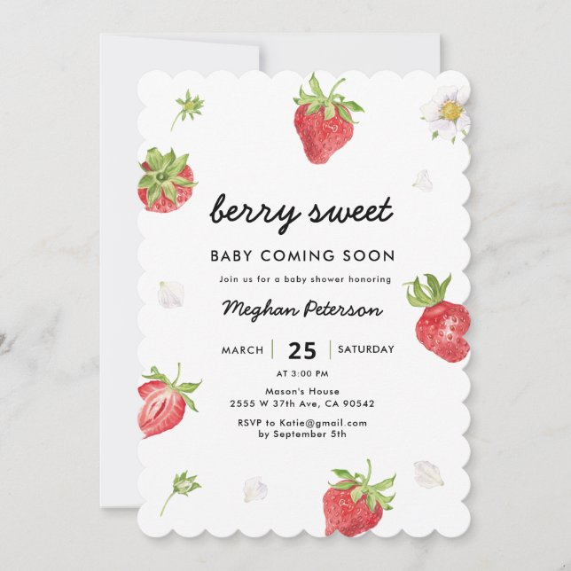 Strawberry Berry Sweet Baby Dusche Einladung (Vorderseite)