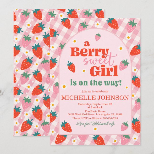 Strawberry Berry Sweet Baby Dusche Einladung (Vorne/Hinten)