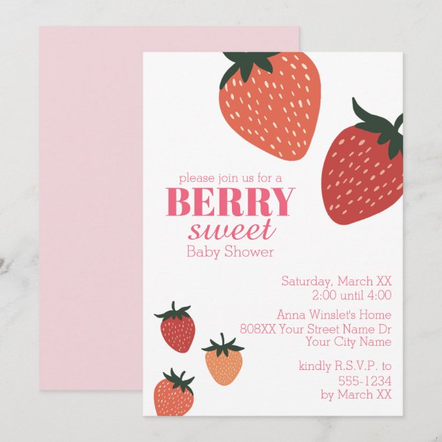 Strawberry Berry Sweet Baby Dusche Einladung (Vorne/Hinten)