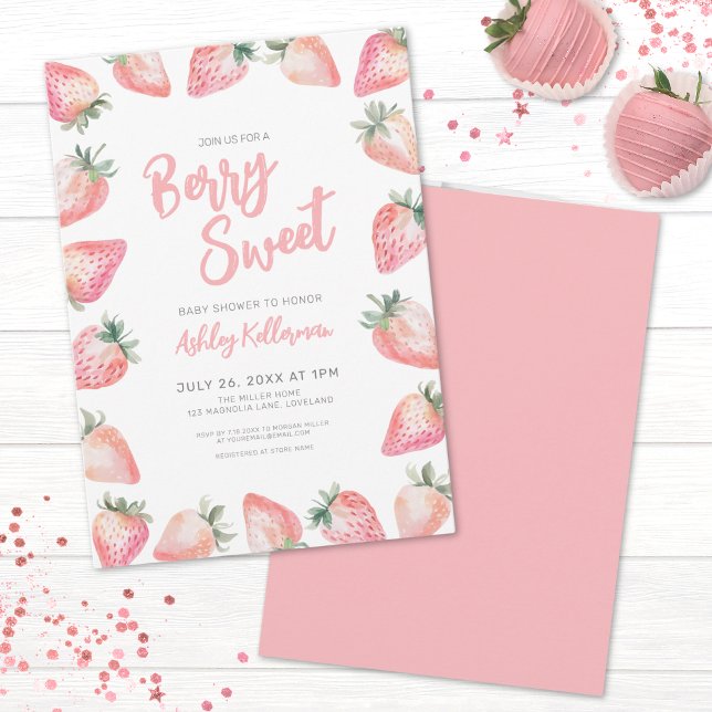 Strawberry Berry Sweet Baby Dusche Einladung (Strawberry Berry Sweet Baby Shower Invitation)