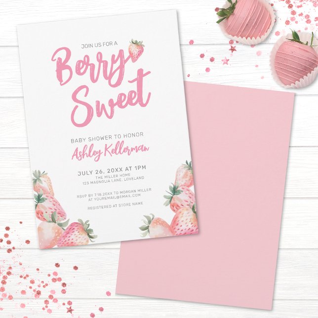 Strawberry Berry Sweet Baby Dusche Einladung (Strawberry Berry Sweet Baby Shower Invitation)