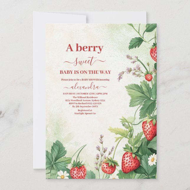 Strawberry Berry Sweet Baby Dusche Einladung (Vorderseite)