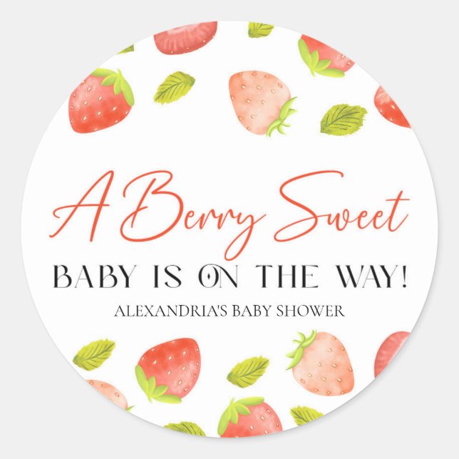 Strawberry Berry Sweet Baby Dusche Gefallen Runder Aufkleber (Vorderseite)