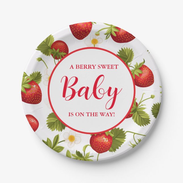 Strawberry Berry Sweet Baby Dusche unterwegs Pappteller (Vorderseite)